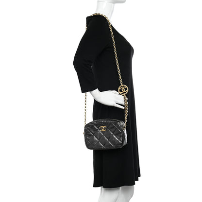 Chanel Metallic Calfskin Pearl Quilted CC Mini Camera Case Ruthenium 2 of 11