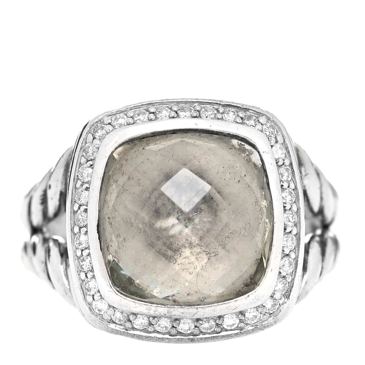 Sterling Silver Diamond Prasiolite 11mm Albion Ring 50 5.5