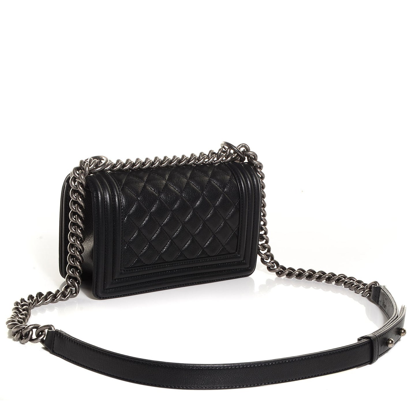 Calfskin Quilted Small Boy Flap Black