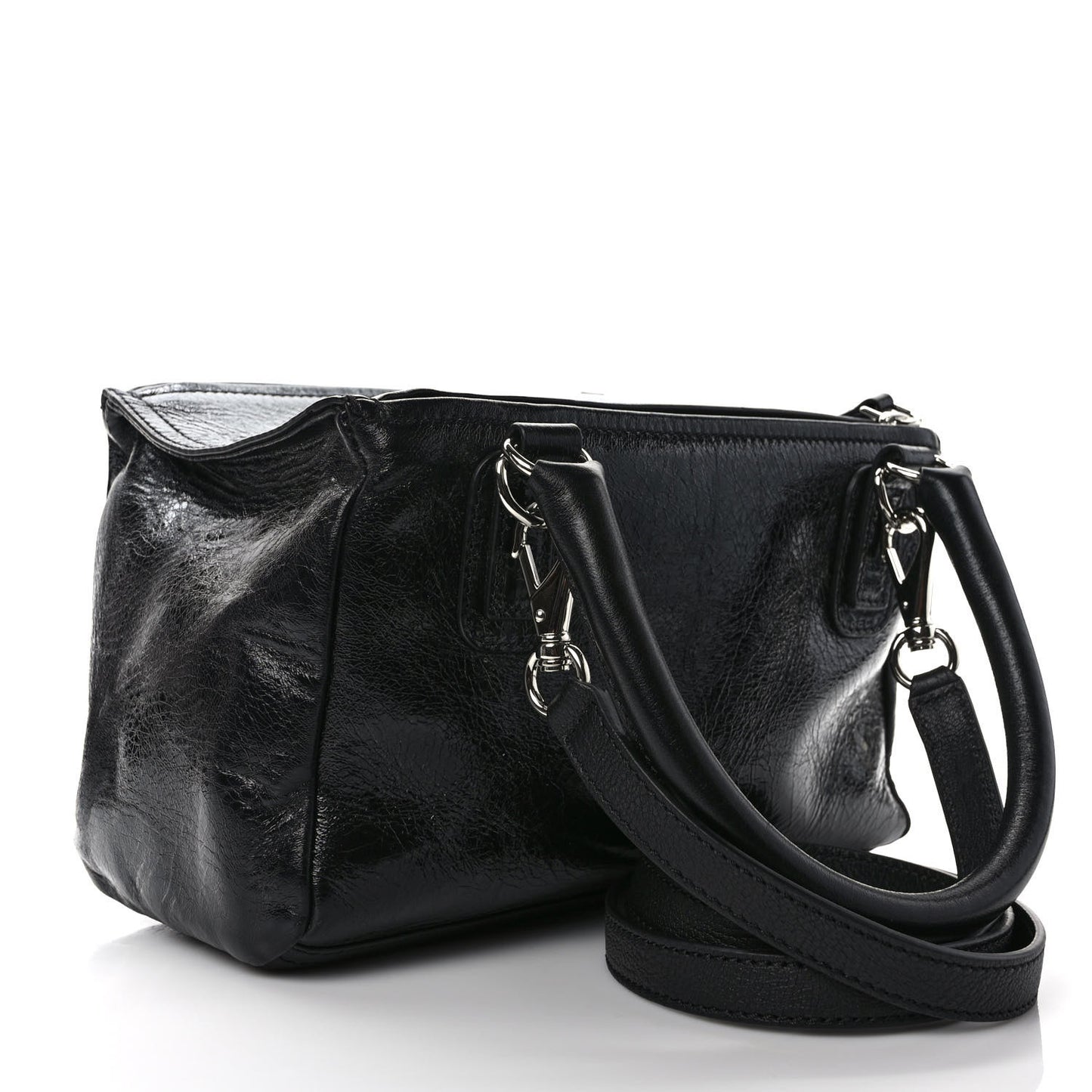 Crinkled Patent Small Pandora Black