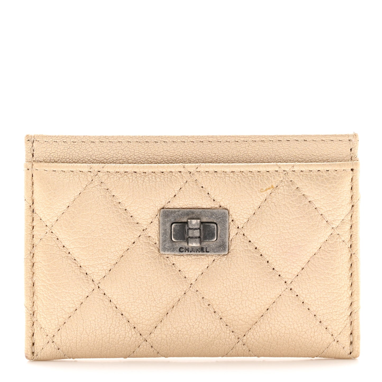 Metallic Grained Calfskin Quilted Reissue Card Holder Gold