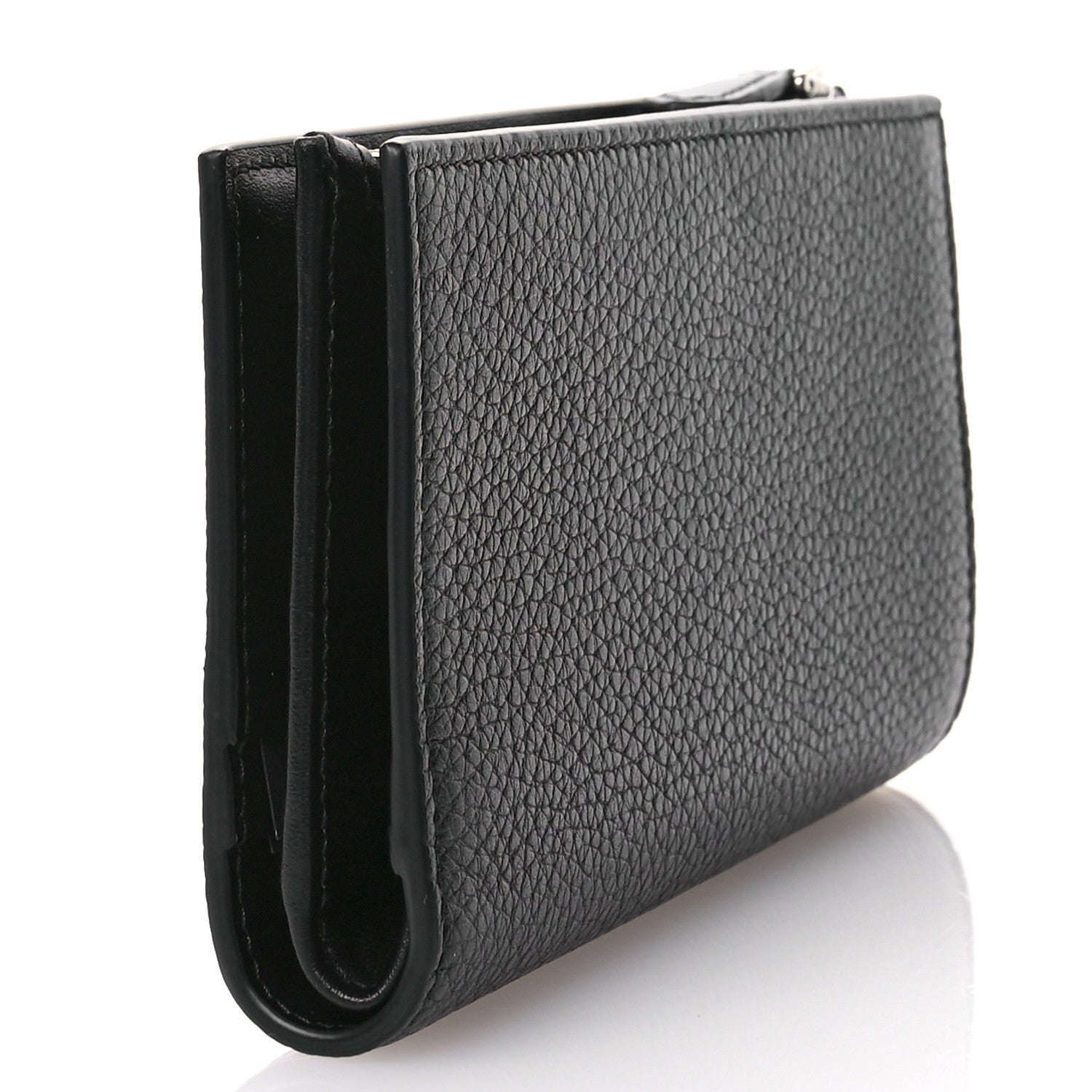 Prada Vitello Daino Triangle Continental Zip Wallet  Black 3 of 8