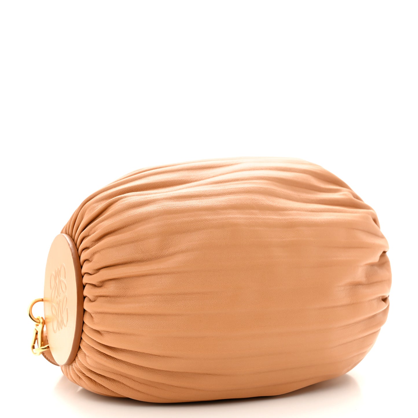 Lambskin Pleated Bracelet Pouch Shoulder Bag Warm Desert