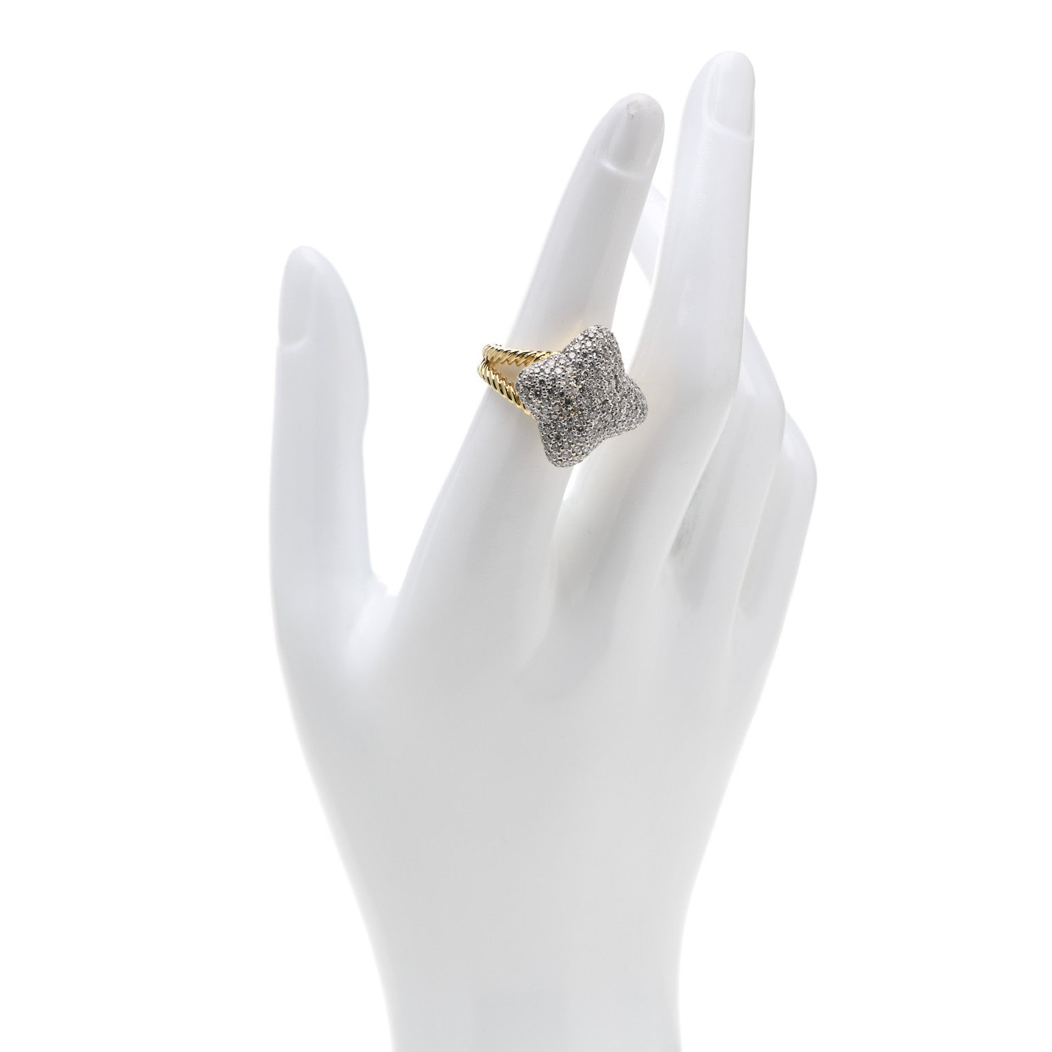 David Yurman 18K Yellow Gold Diamond Pave 23mm Quatrefoil Ring 52 6 2 of 7