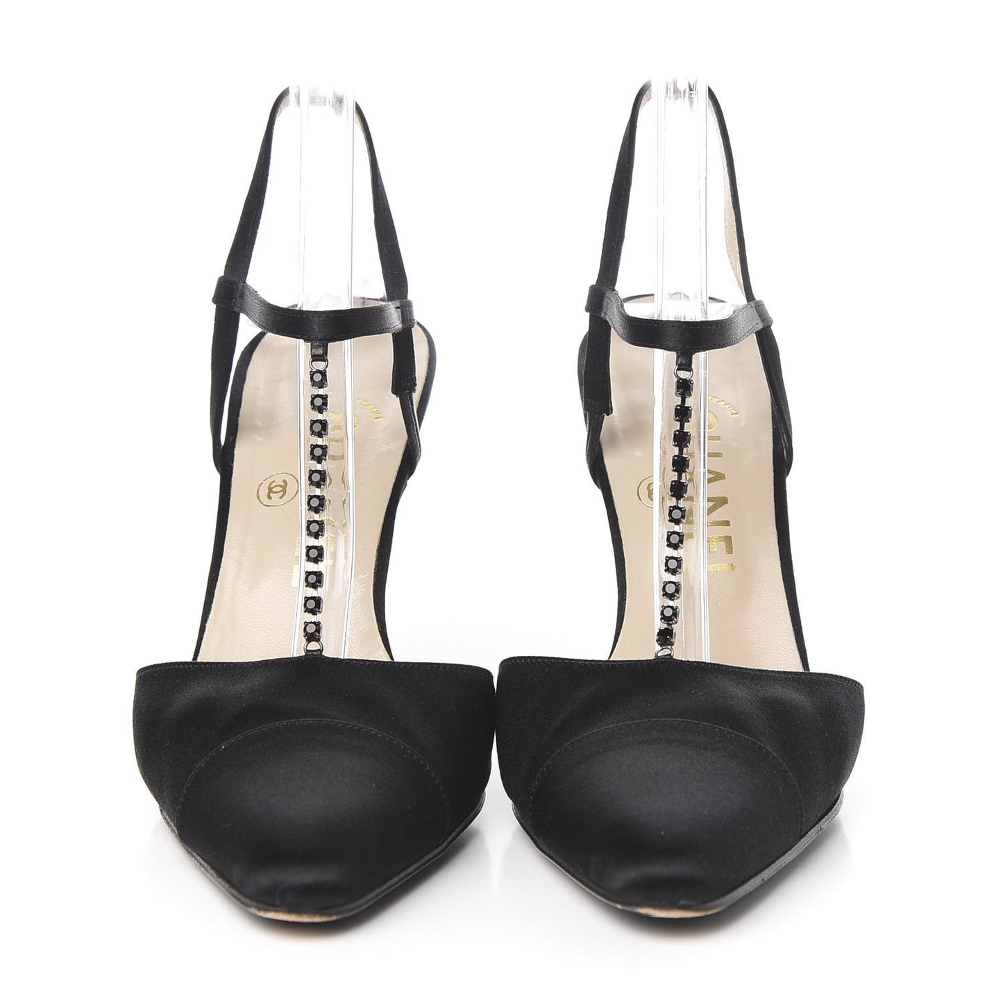 Satin Crystal Slingback Cap Toe Pumps 39 Black