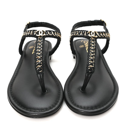 Chanel Lambskin Embroidered CC Thong Sandals 39 Black 3 of 10