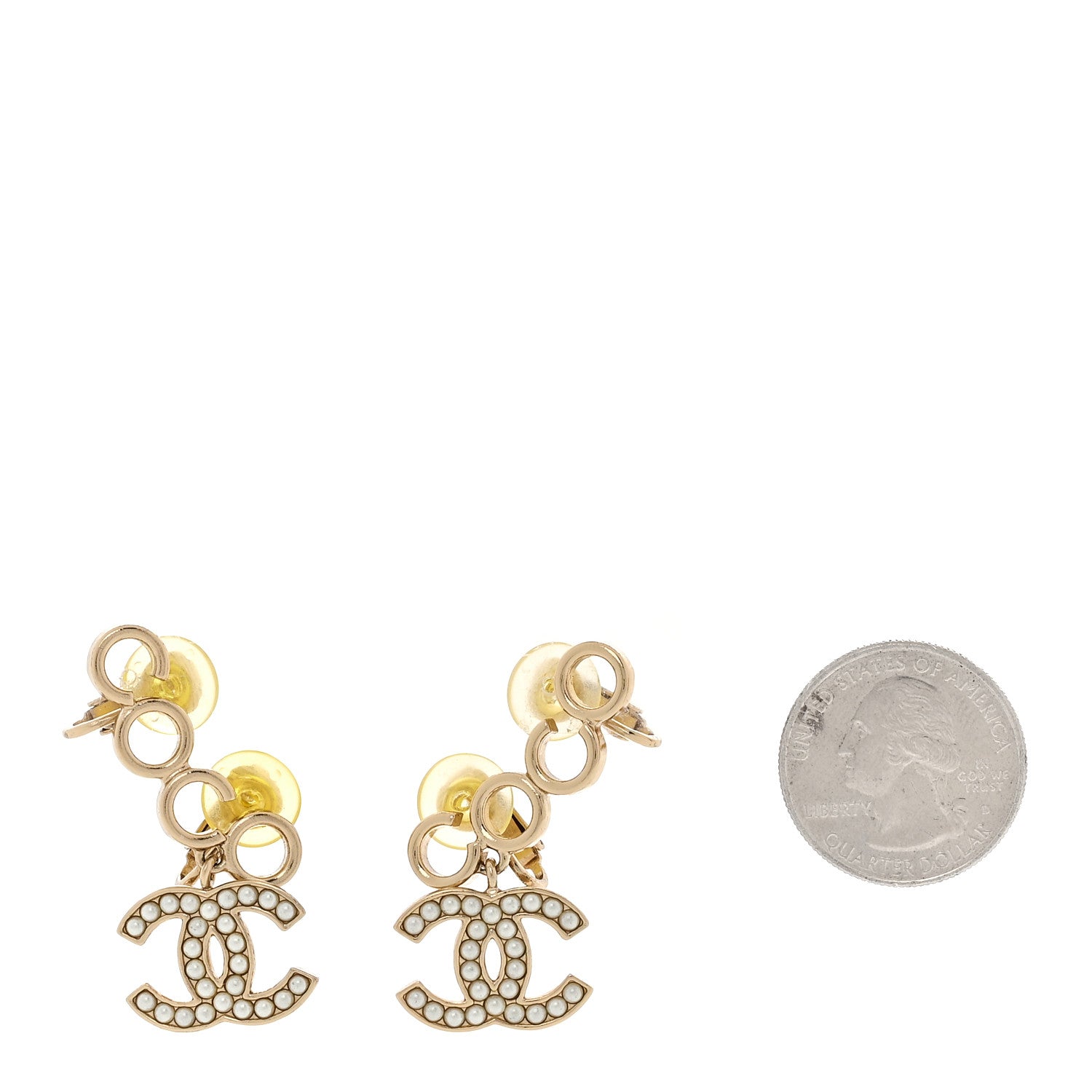Chanel Metal Pearl CC Coco Climber Clip On Earrings Gold 2 of 5