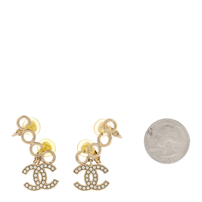 Chanel Metal Pearl CC Coco Climber Clip On Earrings Gold 2 of 5