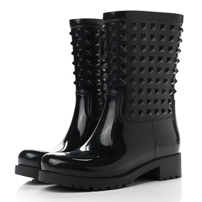 Valentino Garavani Rubber Rockstud Rain Boots 37 Black 3 of 9