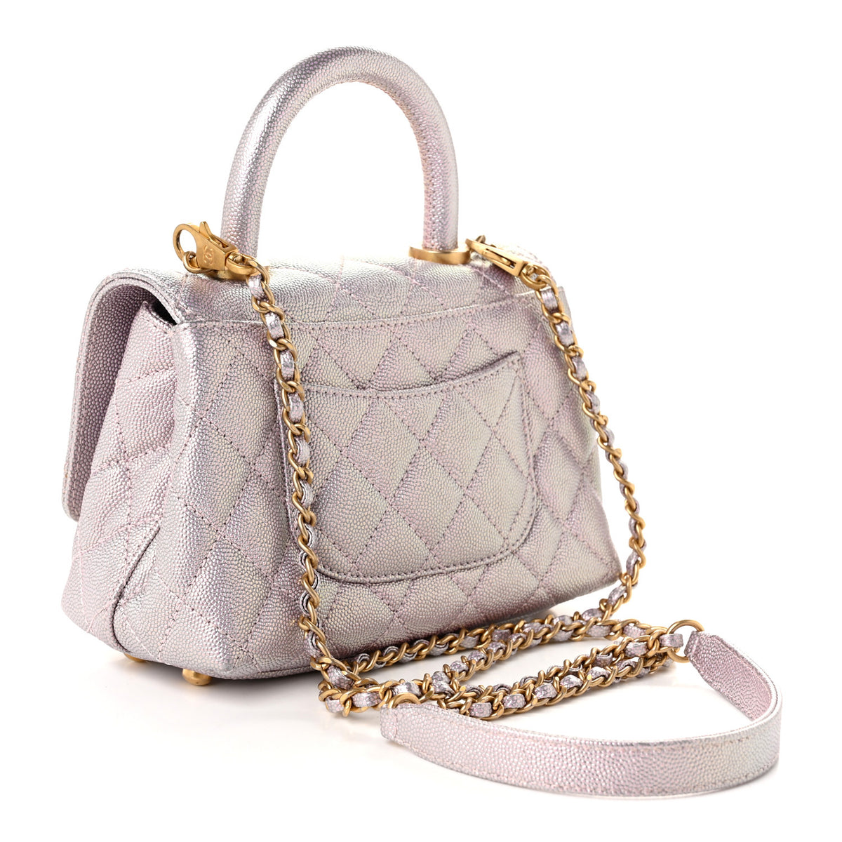 Chanel Metallic Caviar Quilted Extra Mini Coco Handle Flap Light Pink 3 of 10
