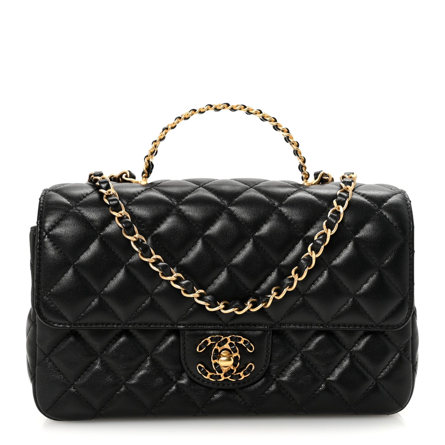 Lambskin Quilted Small Strass On Top Flap Bag Black