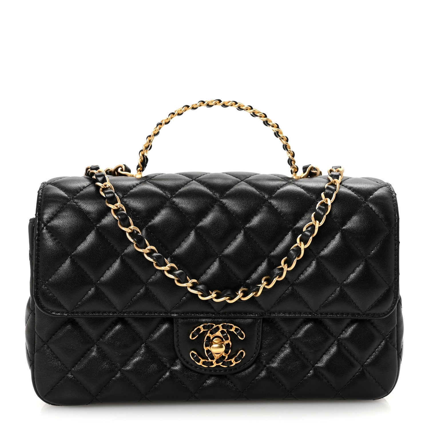 Chanel Lambskin Quilted Small Strass On Top Flap Bag Black 1 of 11
