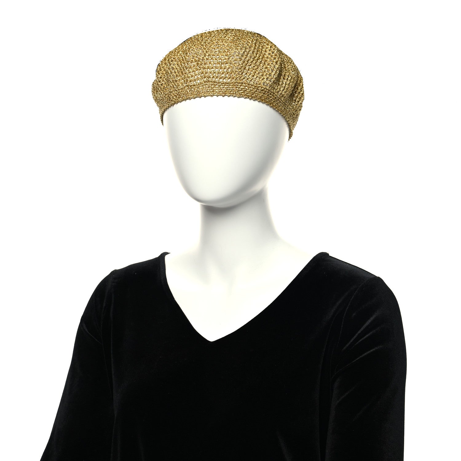 Gucci Metallic Crochet Knit Thelma Beret Hat Gold 2 of 9