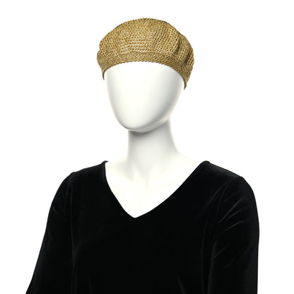 Gucci Metallic Crochet Knit Thelma Beret Hat Gold 2 of 9