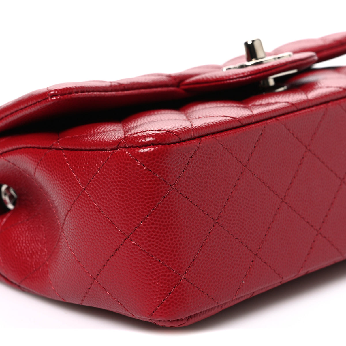 Caviar Quilted Mini Rectangular Flap Dark Red