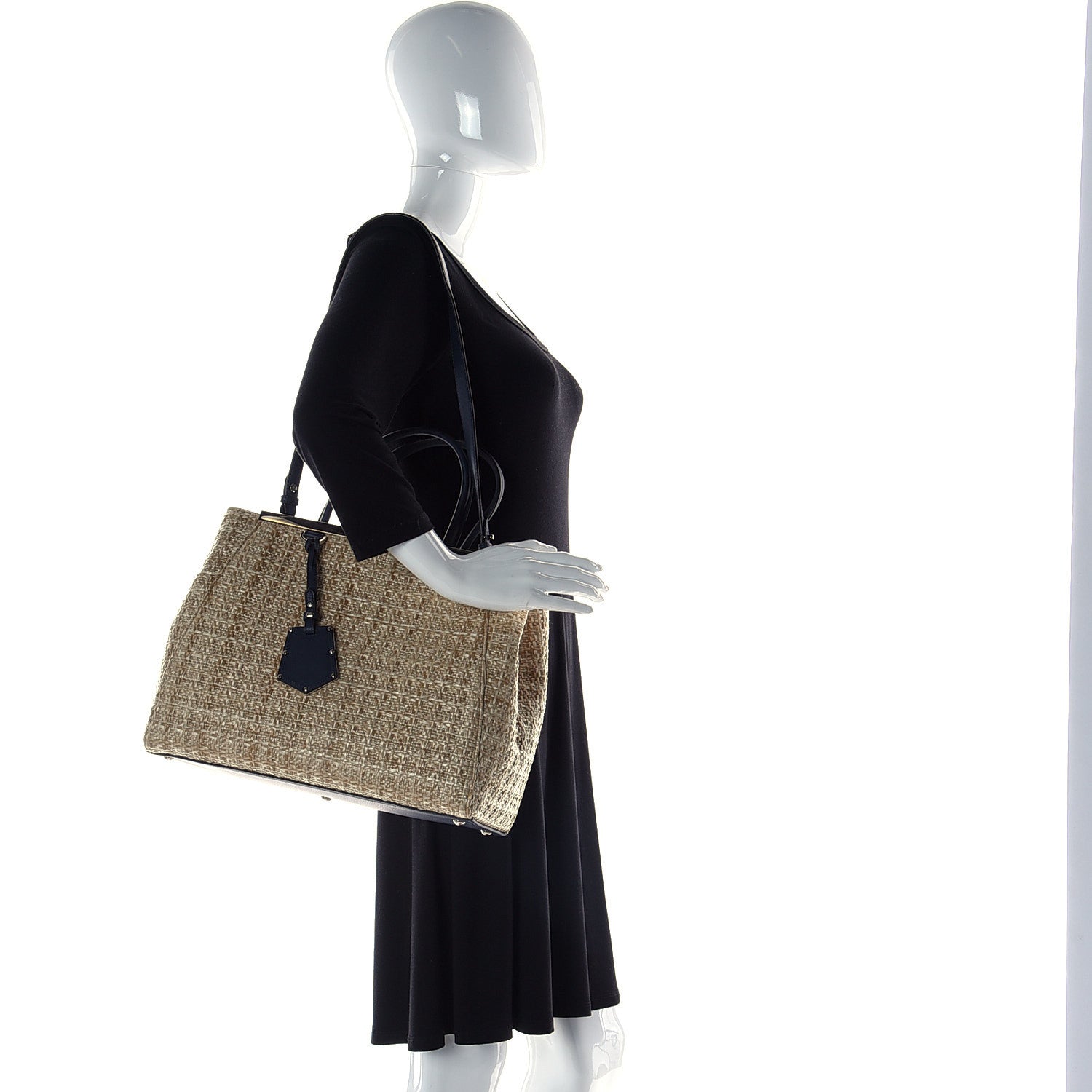 Fendi Woven Raffia Vitello Regular 2Jours Tote Natural Black 2 of 13