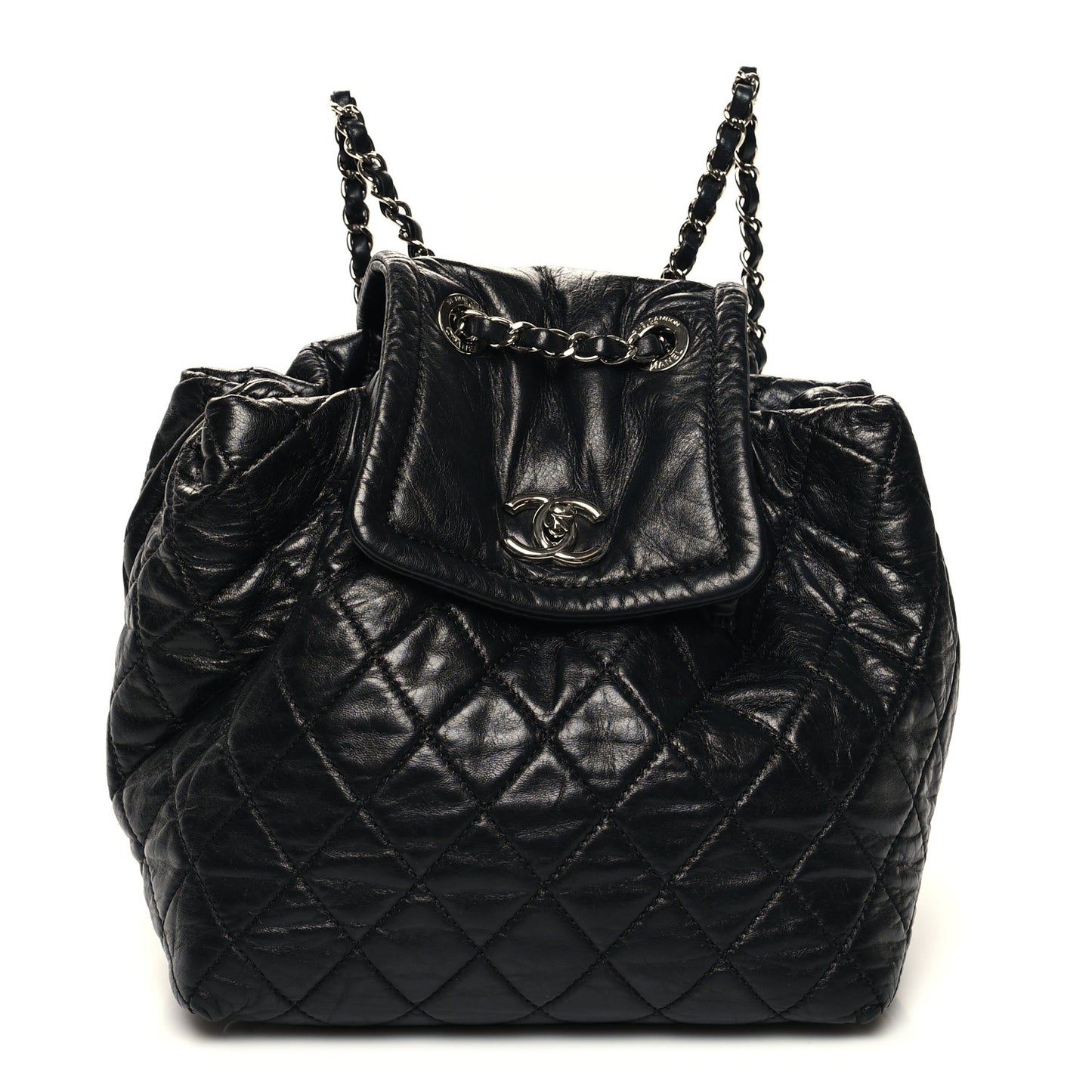Glazed Calfskin Quilted Beijing Backpack Black