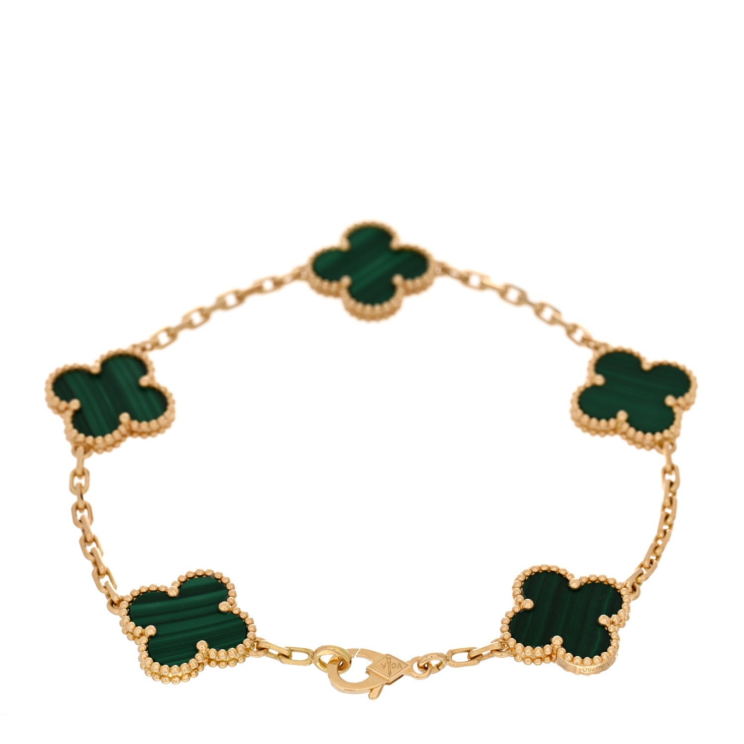 Van Cleef & Arpels 18K Yellow Gold Malachite 5 Motifs Vintage Alhambra Bracelet 2 of 4