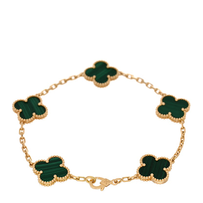 Van Cleef & Arpels 18K Yellow Gold Malachite 5 Motifs Vintage Alhambra Bracelet 2 of 4
