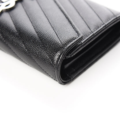 Saint Laurent Grain De Poudre Matelasse Chevron Monogram Flap Wallet Black 11 of 14