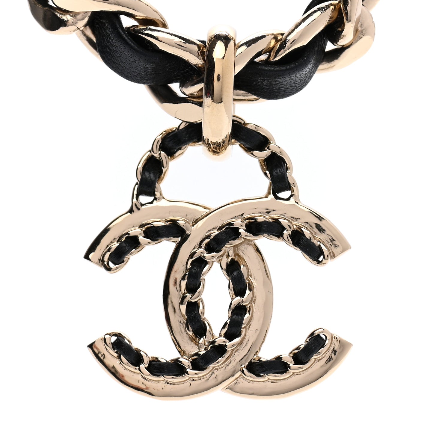 Metal Lambskin Chain CC Choker Necklace Black Gold