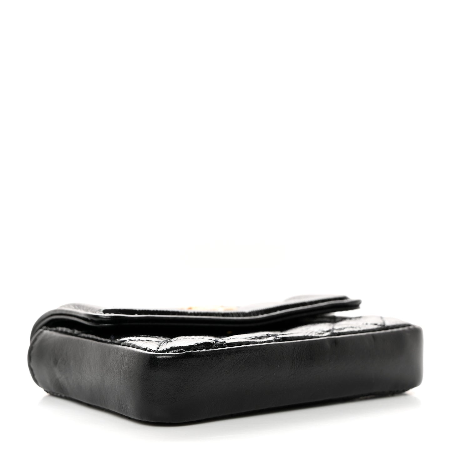 Shiny Aged Calfskin Quilted Waist Belt Bag Black