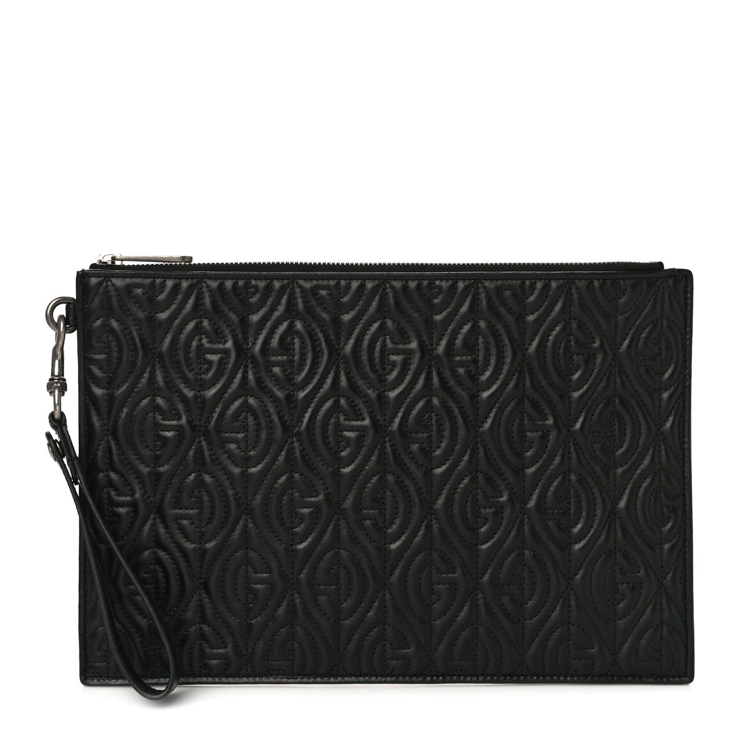 Calfskin G Rhombus Quilted Documents Holder Black