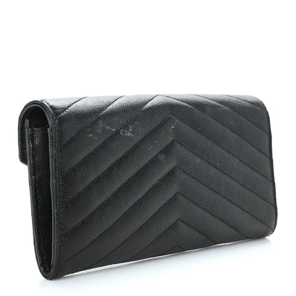 Saint Laurent Grain De Poudre Matelasse Chevron Monogram Flap Wallet Black 4 of 10