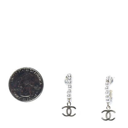 Chanel Pearl Charms CC Hoop Earrings Gold 2 of 3