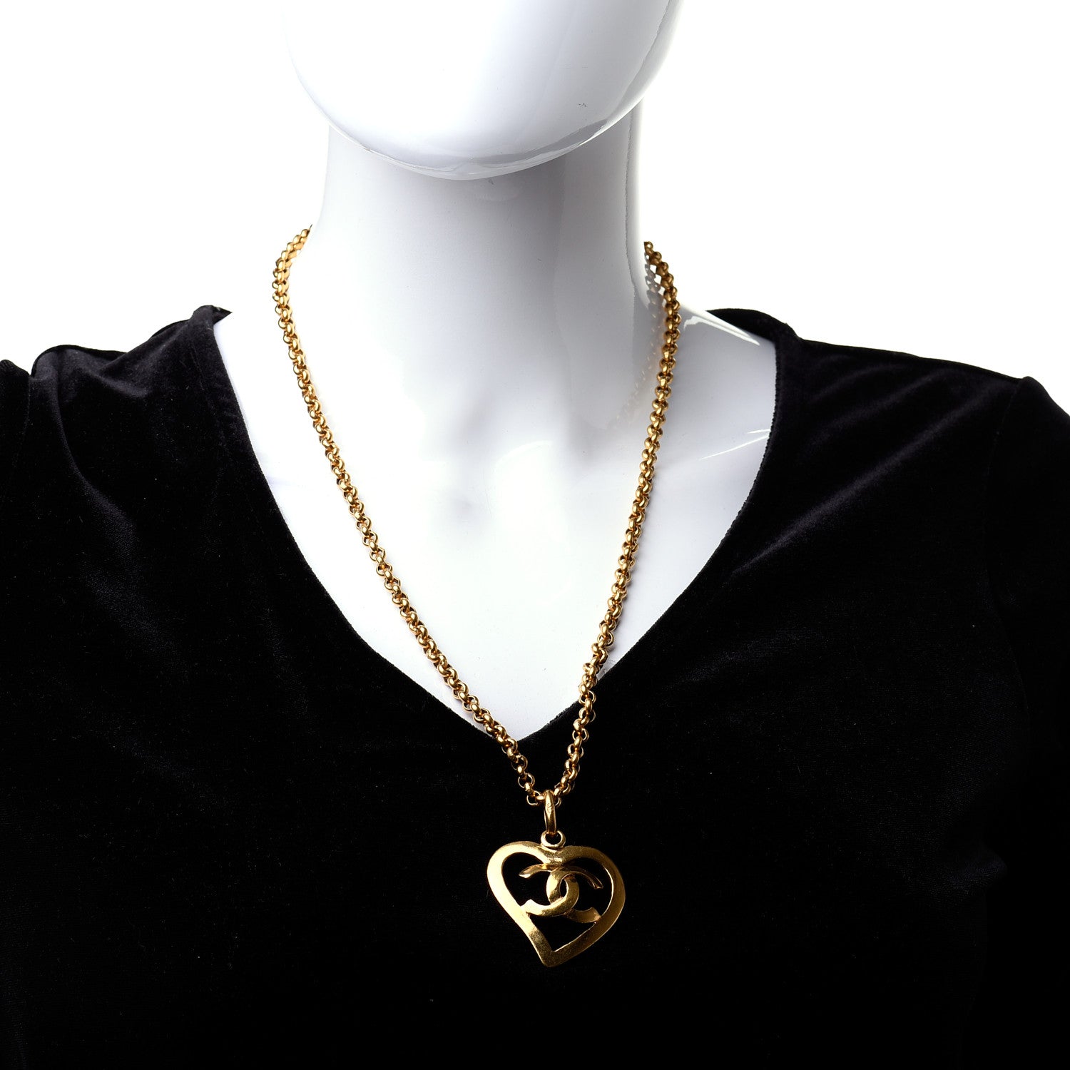 Chanel CC Heart Chain Pendant Necklace Gold 2 of 4