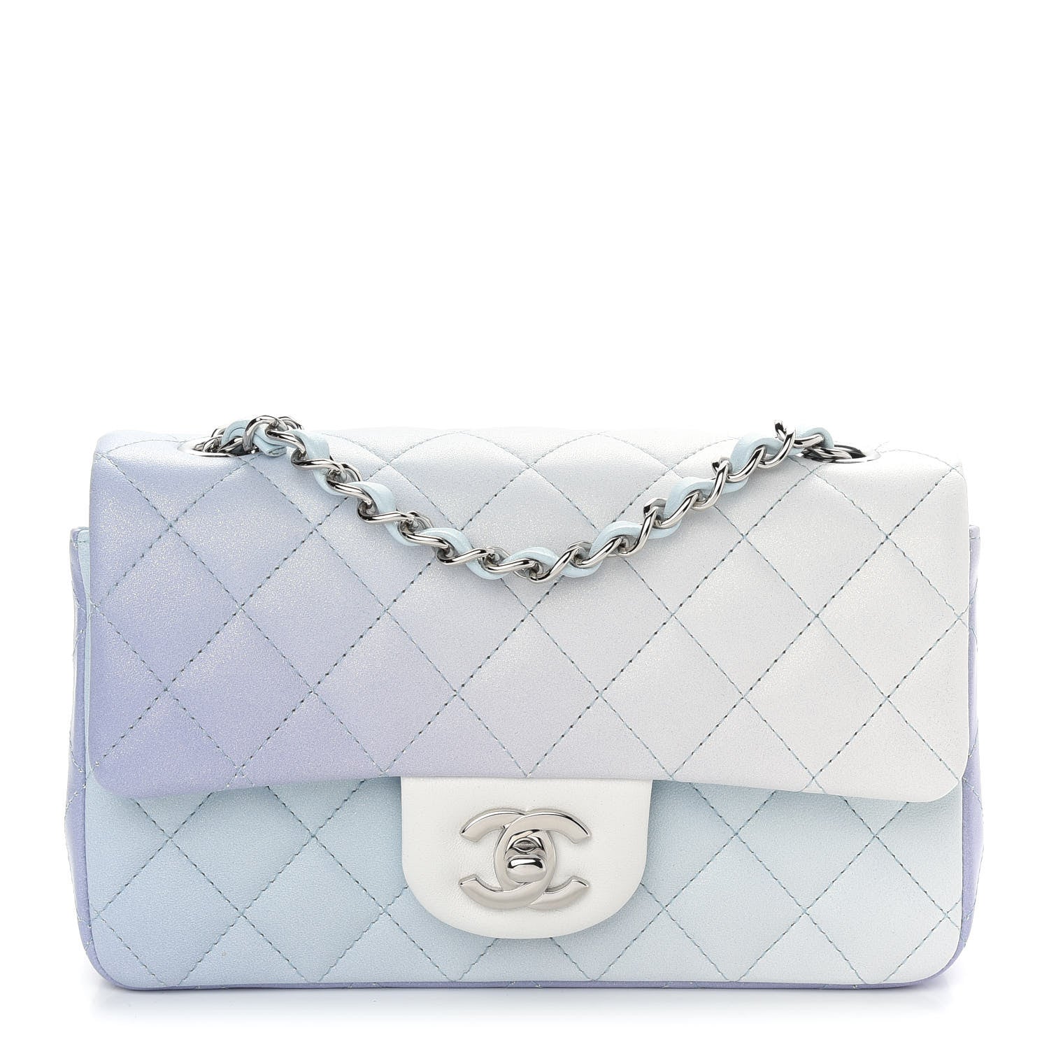 Chanel Perforated Lambskin Quilted Mini Rectangular Flap Light Blue Light Purple White 1 of 9