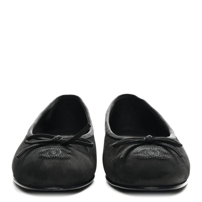 Chanel Suede Calfskin Cap Toe CC Ballerina Flats 36 Black 3 of 10
