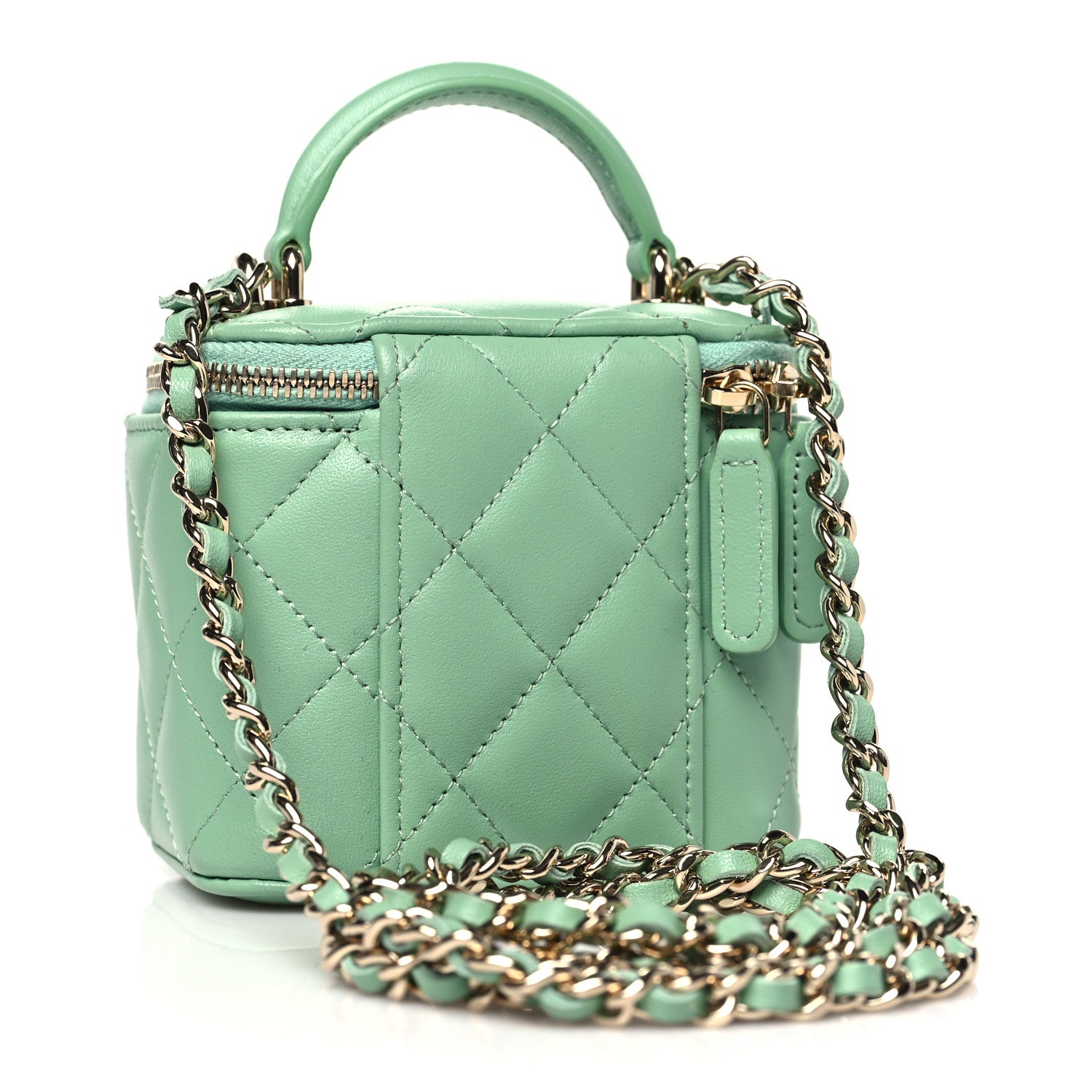 Chanel Lambskin Quilted Top Handle Mini Vanity Case With Chain Green 3 of 11
