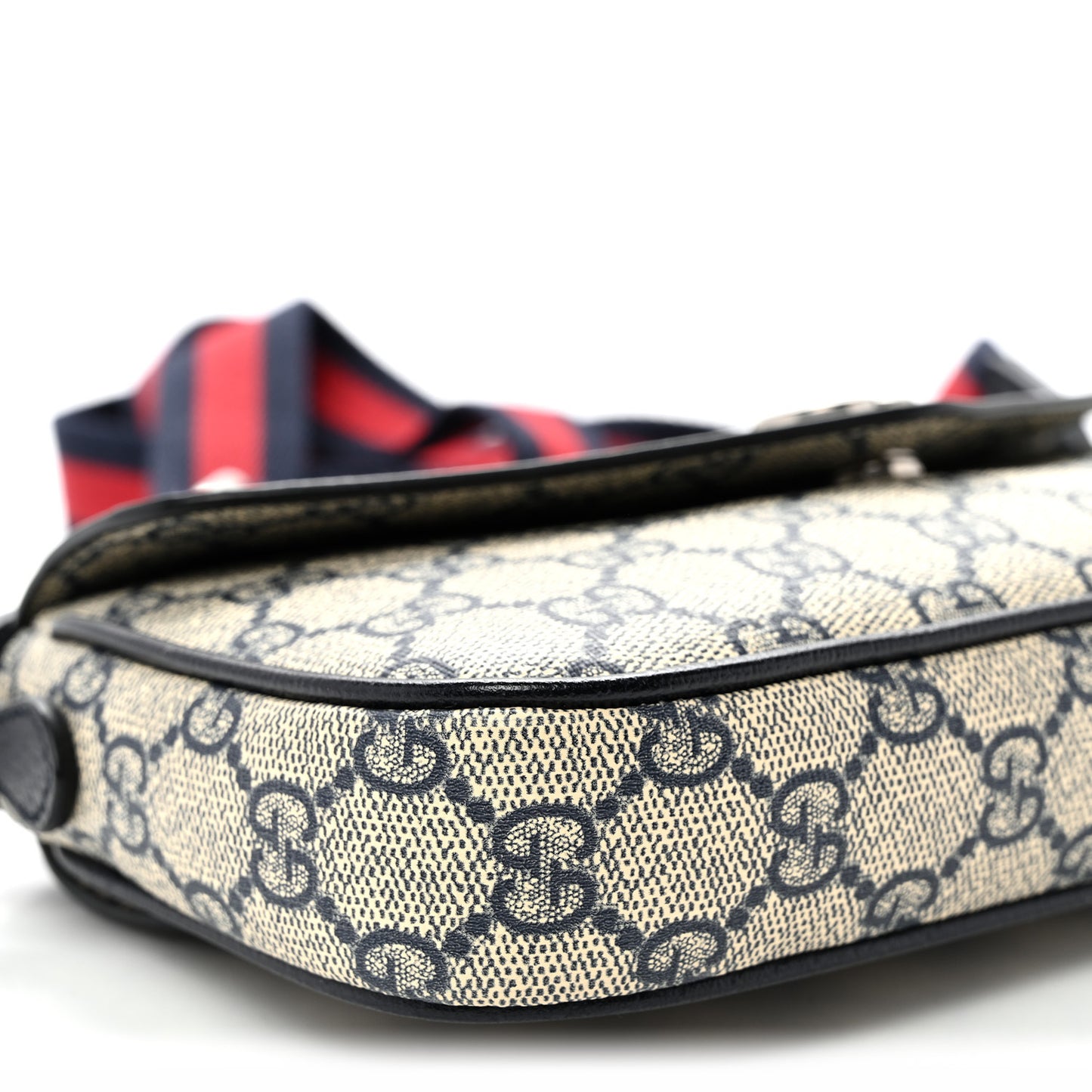 GG Supreme Monogram Textured Dollar Calfskin Web Mini Ophidia Envelope Shoulder Bag Beige Blue