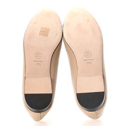 Chanel Lambskin Cap Toe CC Ballerina Flats 38.5 Beige Black 6 of 9