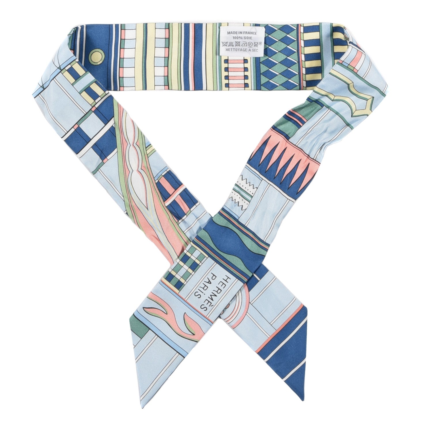 Hermes Silk Voltes Et Pirouettes Twilly Bleu Ciel Vert Jaune 1 of 3