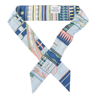 Hermes Silk Voltes Et Pirouettes Twilly Bleu Ciel Vert Jaune 1 of 3