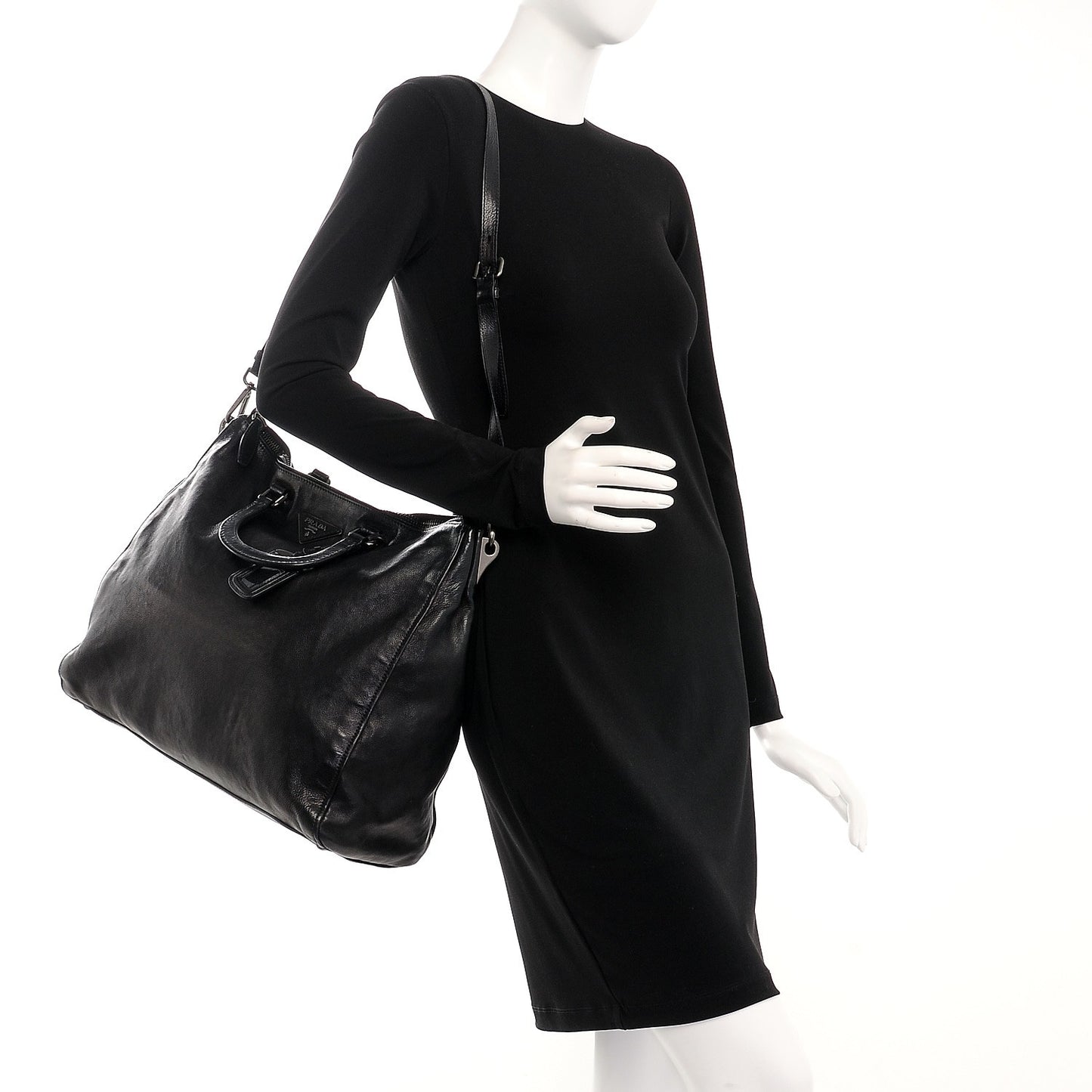 Glace Calf Shopping Tote Nero Black