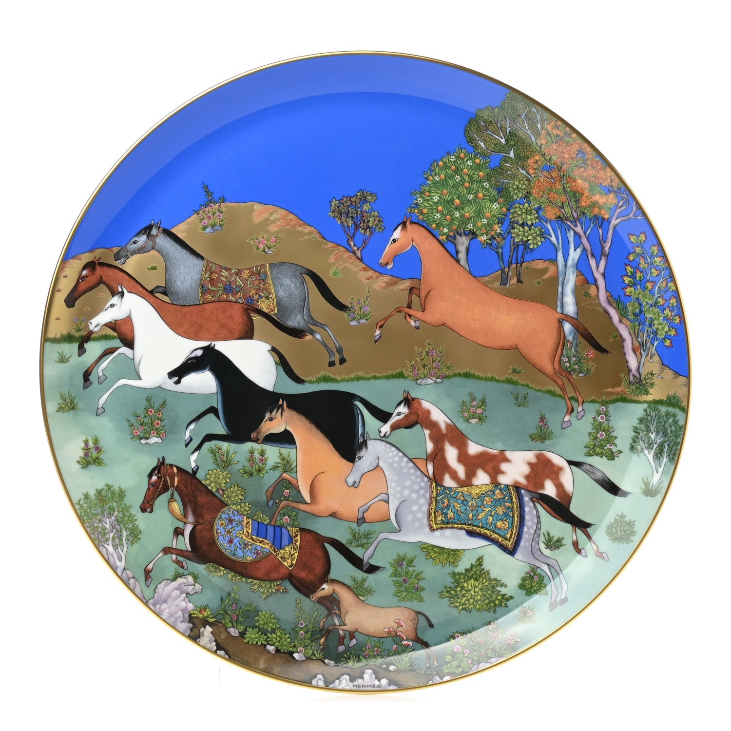 Hermes Porcelain Cheval D'Orient Tart Platter 1 of 7