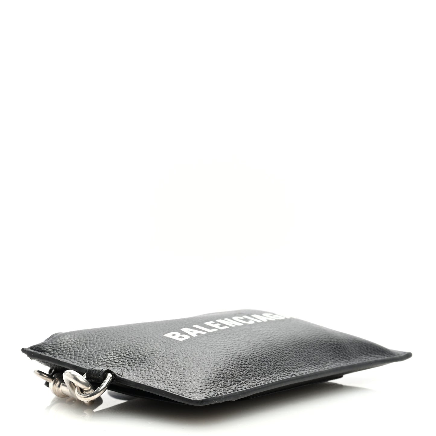 Grained Calfskin Logo Cash Passport Photo ID Zip Holder Black White