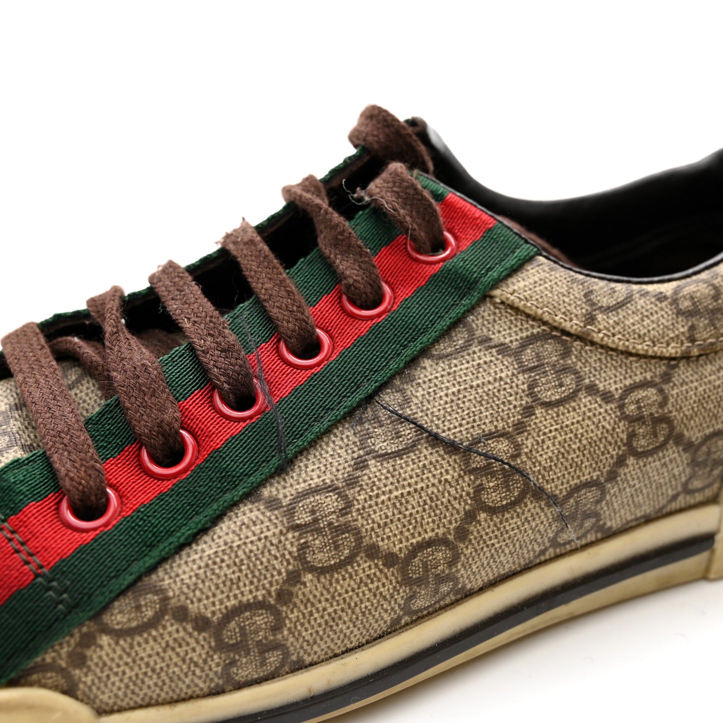 GG Monogram Web Womens Script Sneakers 36 Brown