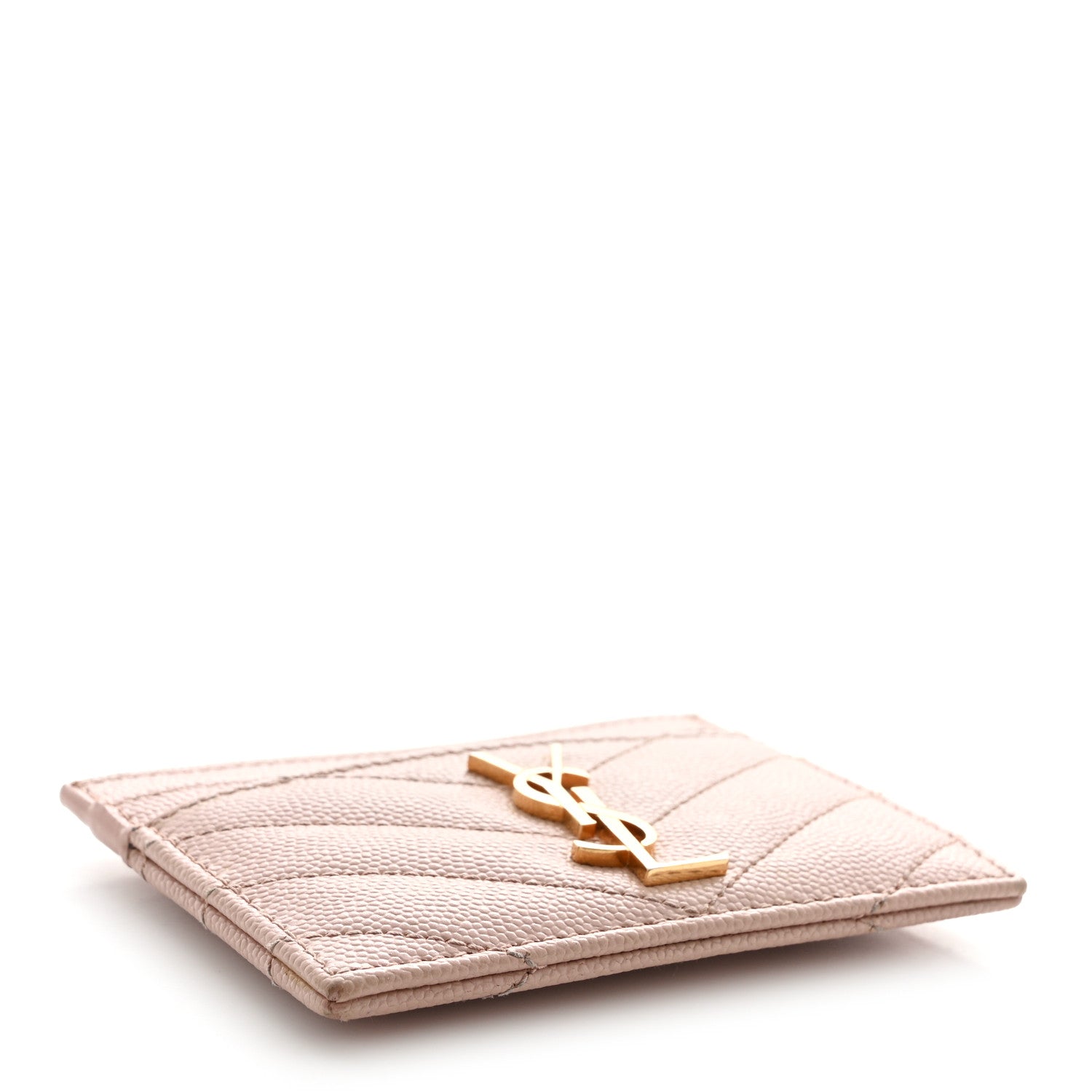 Saint Laurent Grain De Poudre Matelasse Chevron Monogram Credit Card Case Pale Pink 4 of 12