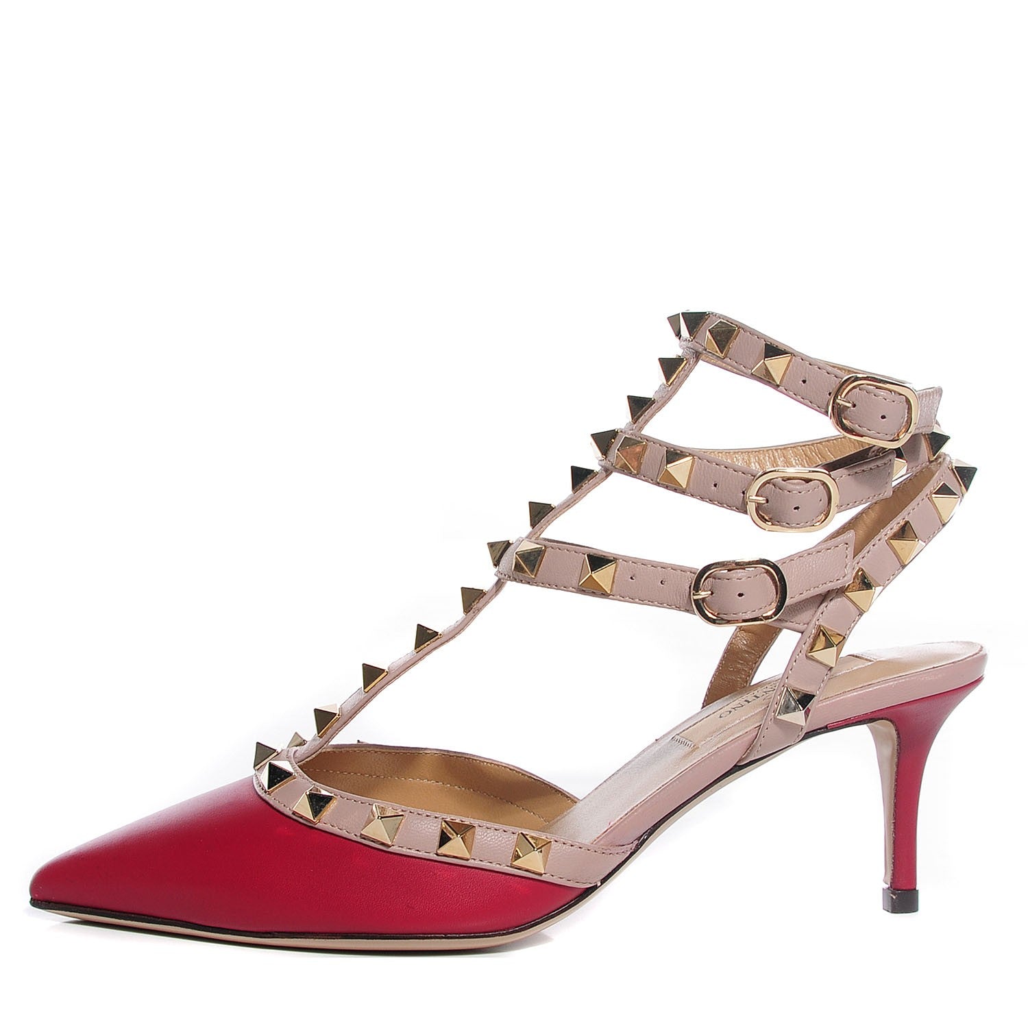 Valentino Garavani Nappa Rockstud Ankle Strap Low Heel Pumps 35.5 Fuchsia Poudre 1 of 7