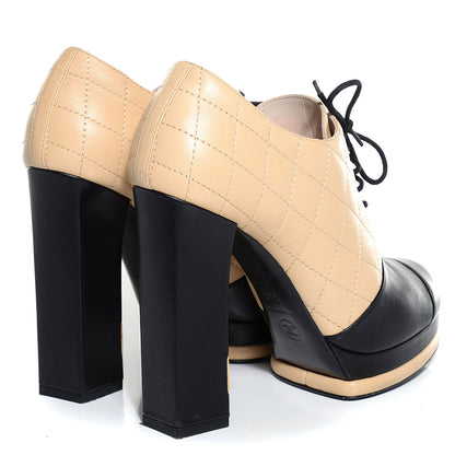 Chanel Lambskin Quilted Lace Up Booties 38.5 Beige Black 4 of 8