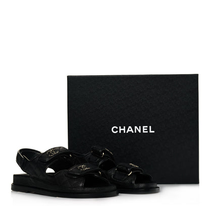 Chanel Grained Calfskin Velcro Dad Sandals 36 Black 8 of 8