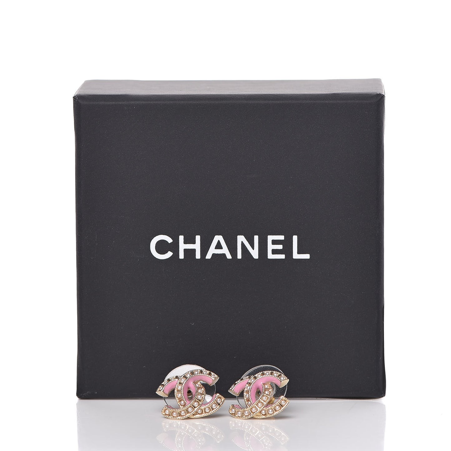 Metal Pearl Enamel CC Earrings Gold Pink