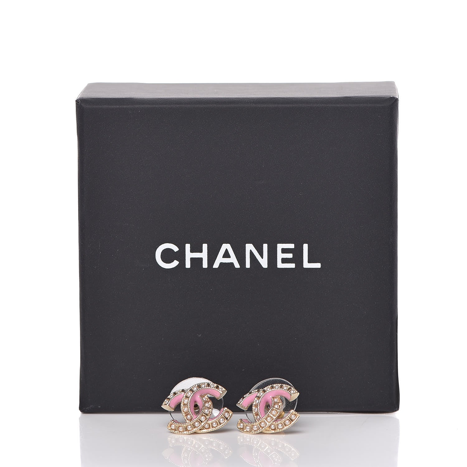 Chanel Metal Pearl Enamel CC Earrings Gold Pink 5 of 5