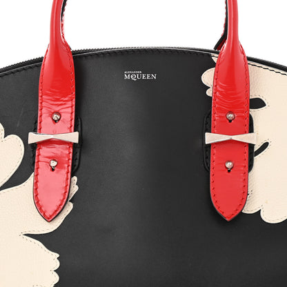 Alexander McQueen Lambskin Applique Lotus Flower De Manta Tote Black Red 7 of 17
