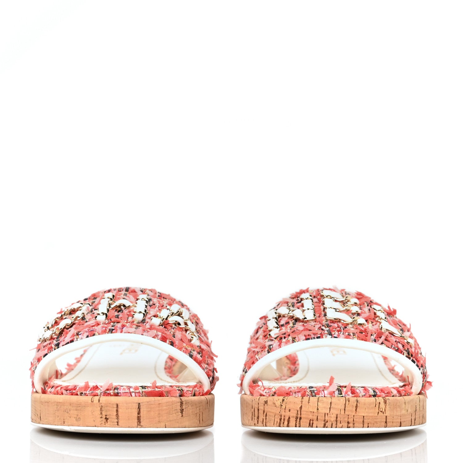 Chanel Tweed Cork Mule Sandal 40 Coral Red Pink 2 of 8