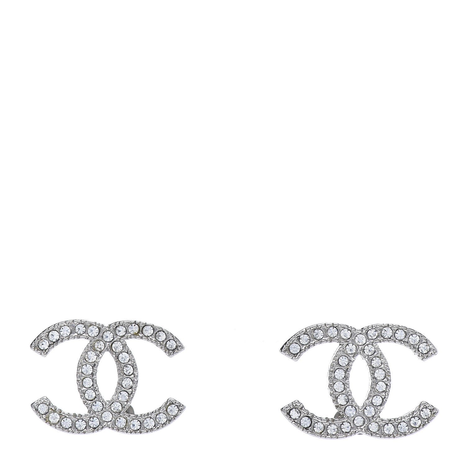 Chanel Crystal CC Earrings Silver 1 of 4